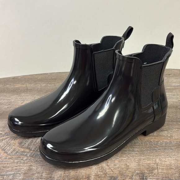 Hunter Refined Chelsea Gloss Waterproof Ankle Boots Size 7 - Picture 1 of 11